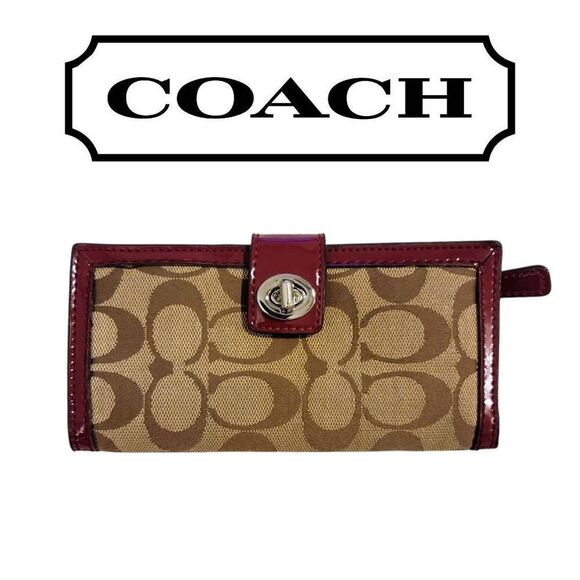 Coach Signature Canvas and Red Patent Leather Trim Wallet - Picture 1 of 10